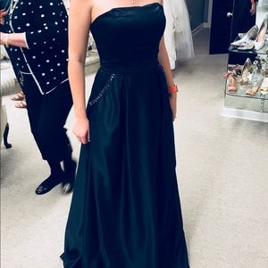 Strapless navy formal gown